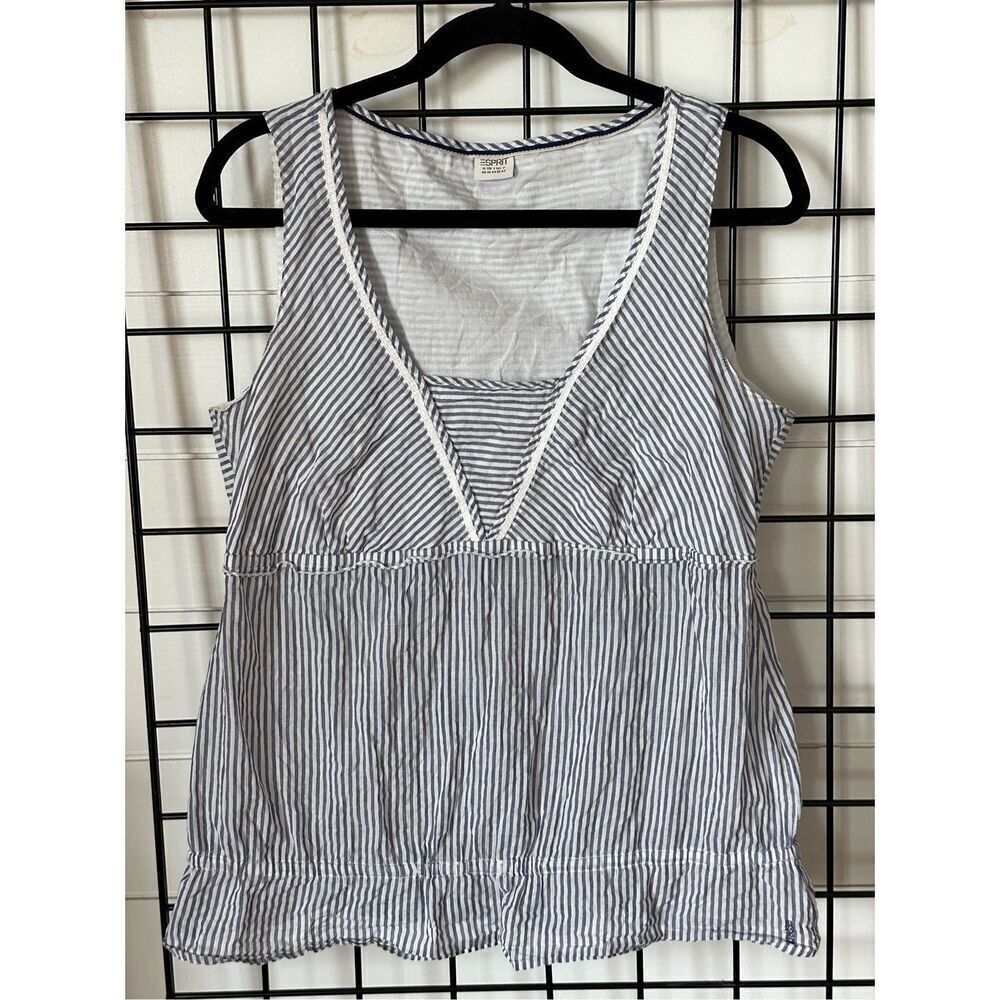 Esprit Striped Cotton Sleeveless Top Womens 10 Blue White Coastal Cottage Preppy